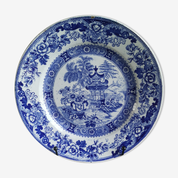 Assiette plate 22cm Creil et Montereau décor chinois bleu Terre de fer
