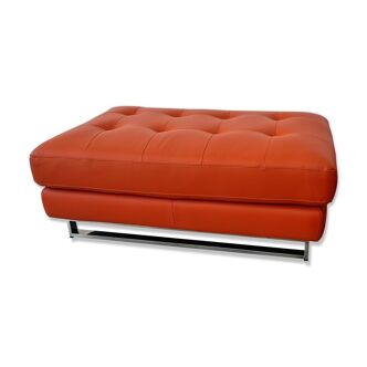 Pouf en cuir orange