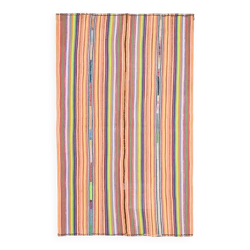 Tapis vintage turc Oushak fait main en laine et coton orange 150x246