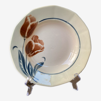 Assiette creuse céramique Digoin Sarreguemines tulipes art nouveau