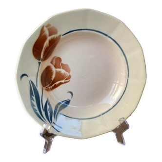 Assiette creuse céramique Digoin Sarreguemines tulipes art nouveau