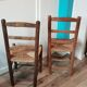 St of 2 raw wood and straw chairs