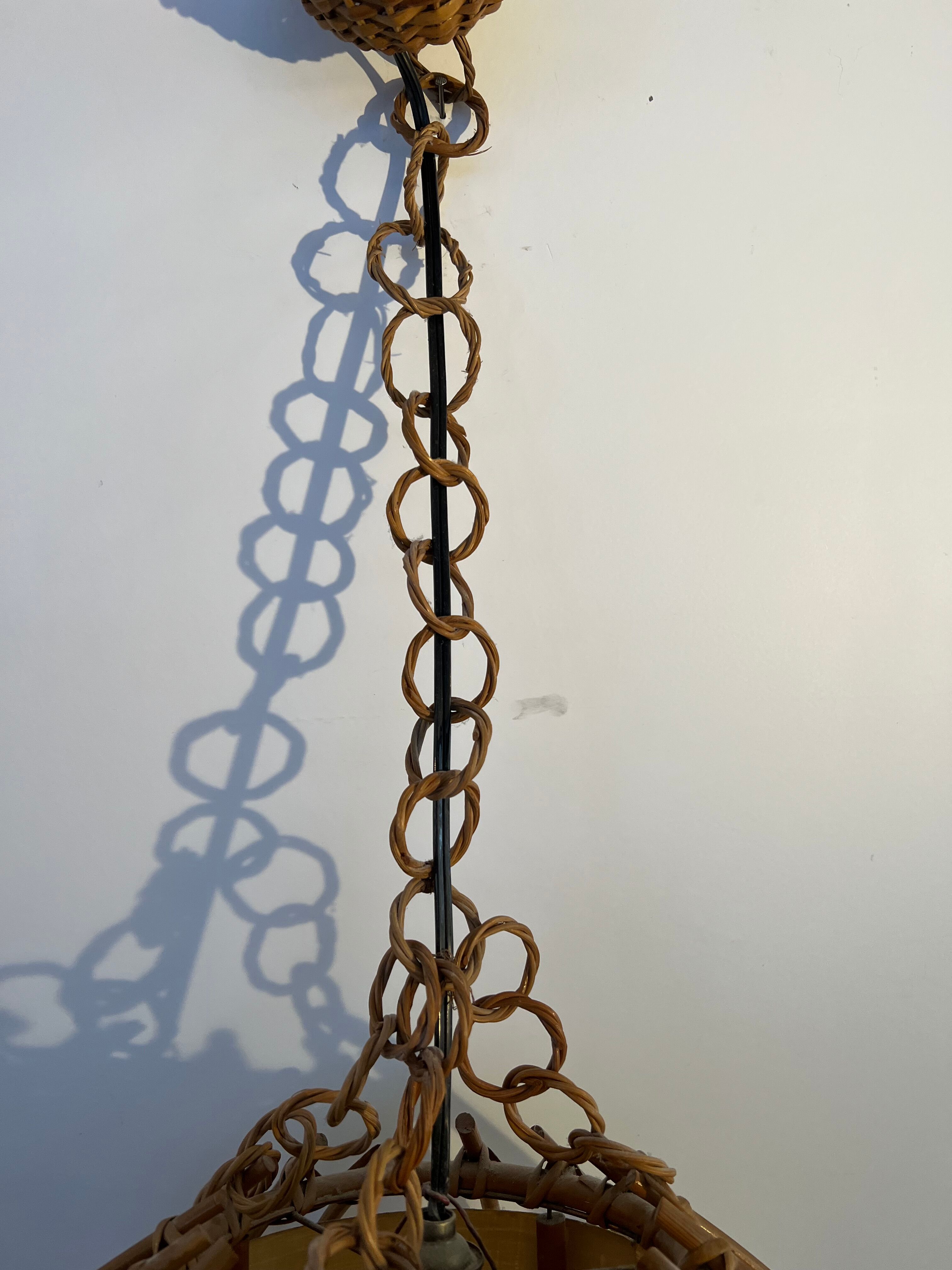 Vintage chandelier, rattan pendant lamp design 1960