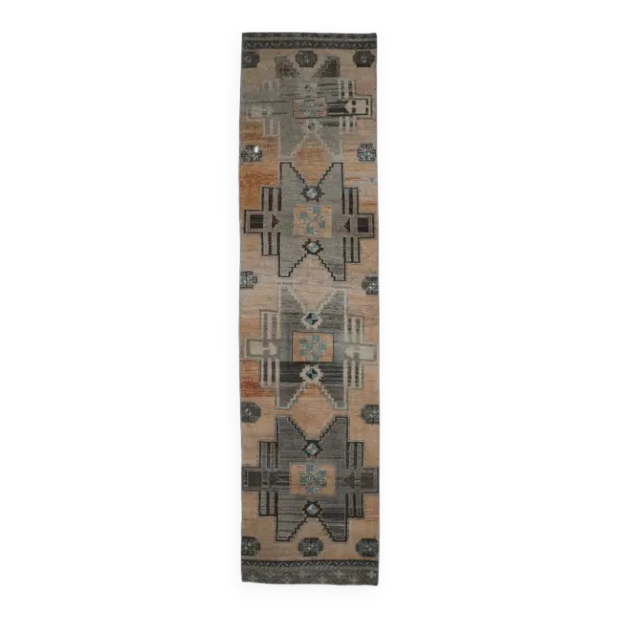 Vintage Turkish Oushak Handmade Wool Runner 88x357