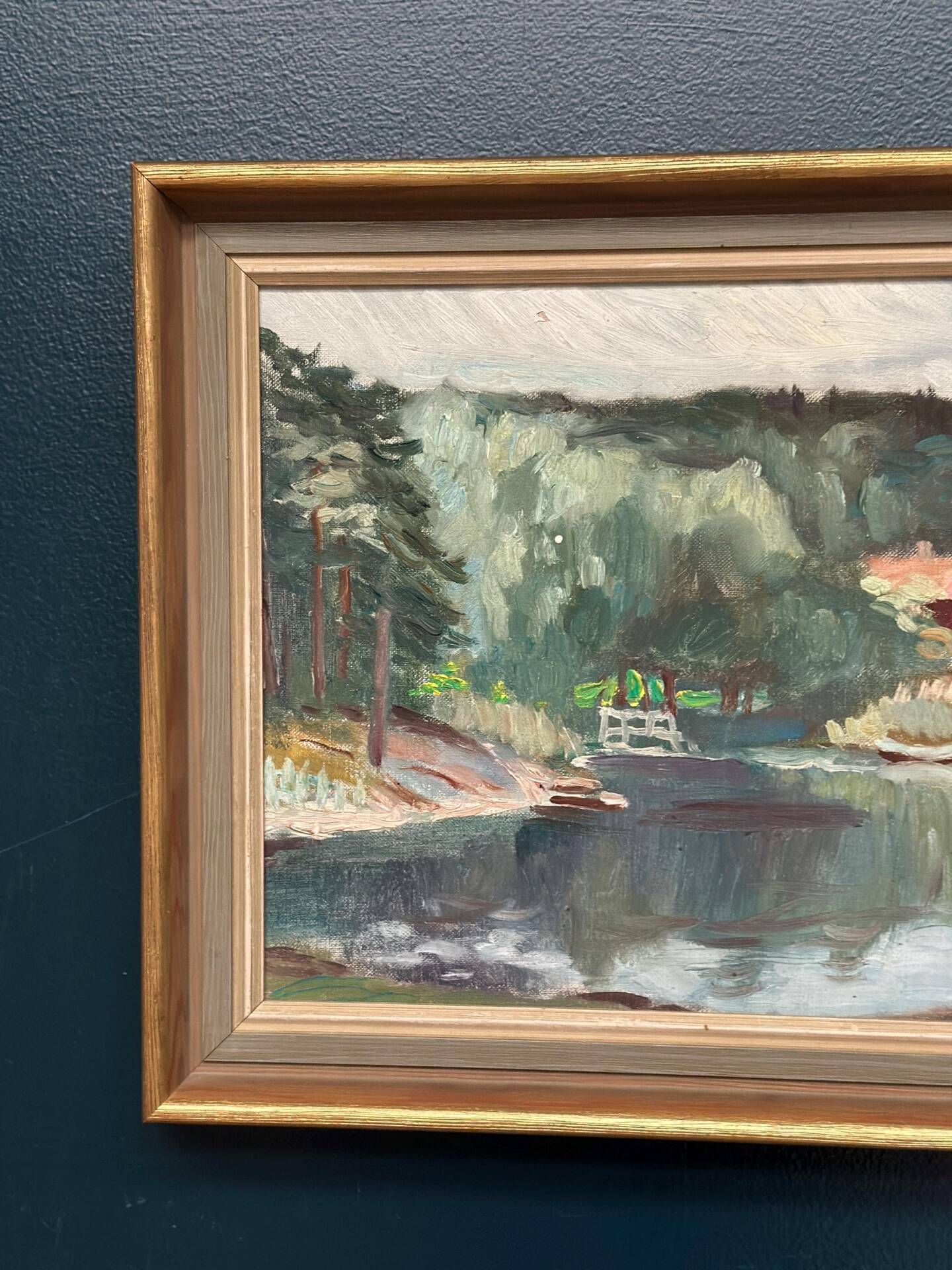 Swedish Oil on Canvas – “Lake with Houses” by G. Arner – Signed