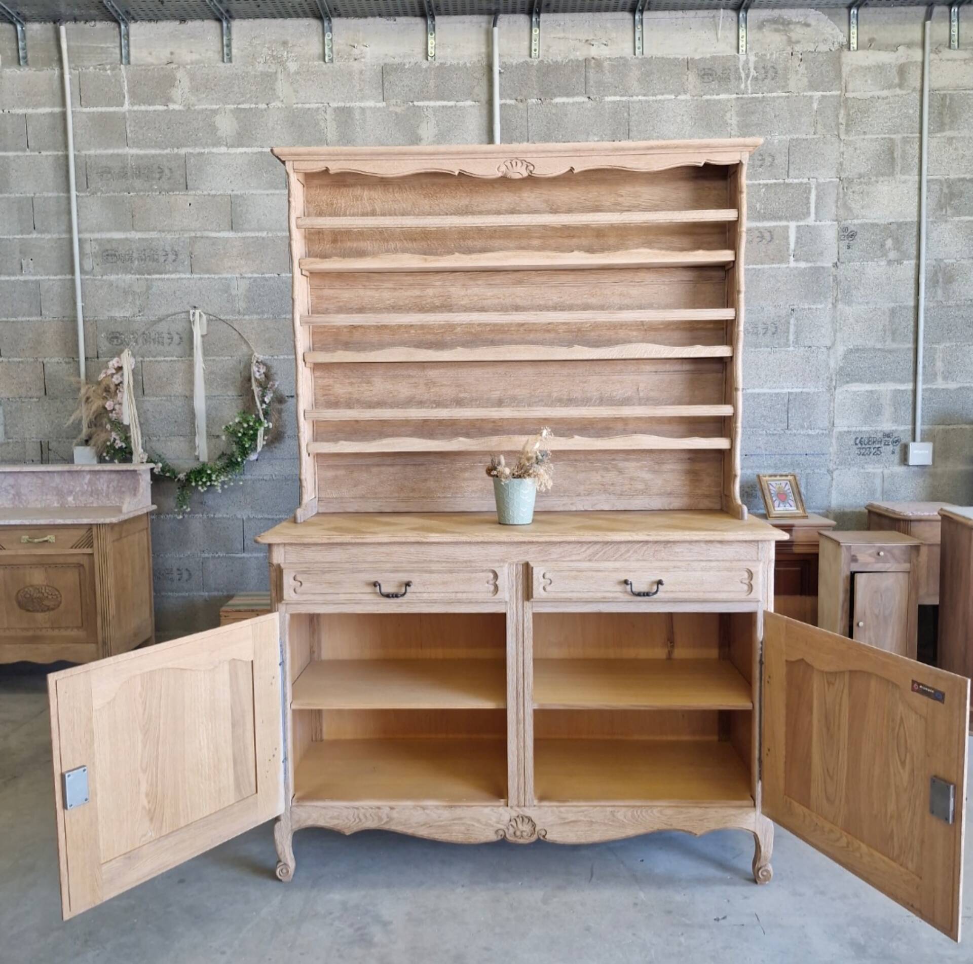 Oak sideboard fully sandblasted and varnished.