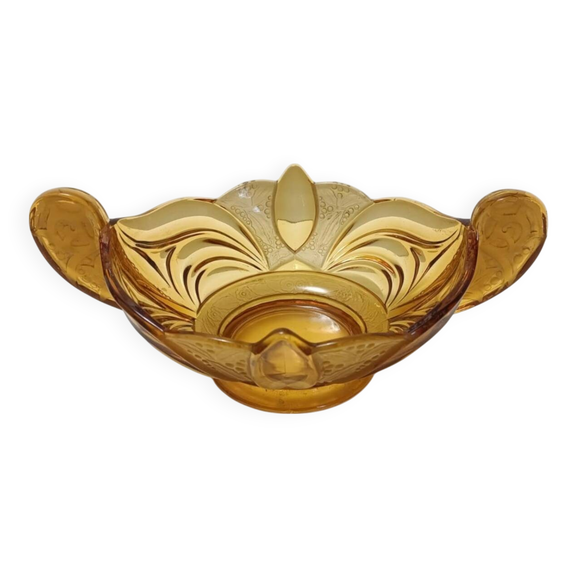 Art Deco Amber Blown Glass Bowl or Centerpiece by Brockwitz, Germany