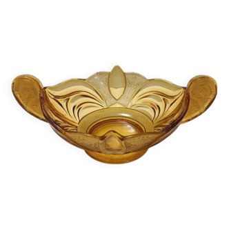 Bol ou centre de table Art déco en verre soufflé ambré par Brockwitz, Allemagne
