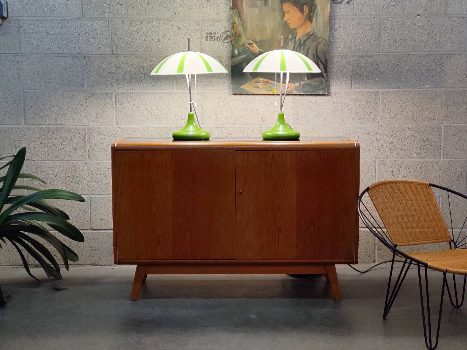 Pair of opaline lamp Space age Czech 1970