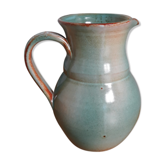Pitcher with handle green celadon turquoise and caramel