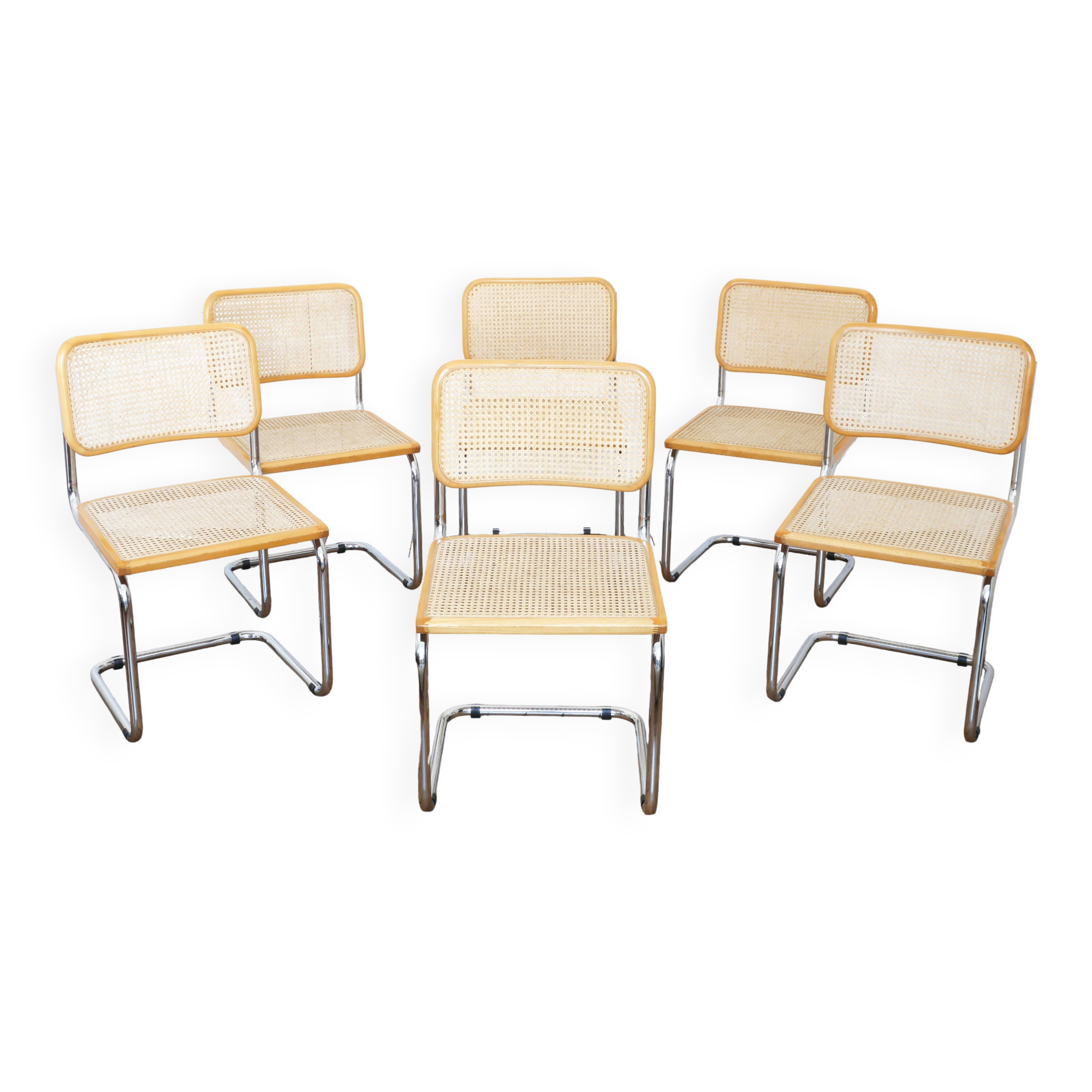 6 Cesca B32 Breuer Chairs Made in Italy - Canework of the seats redone