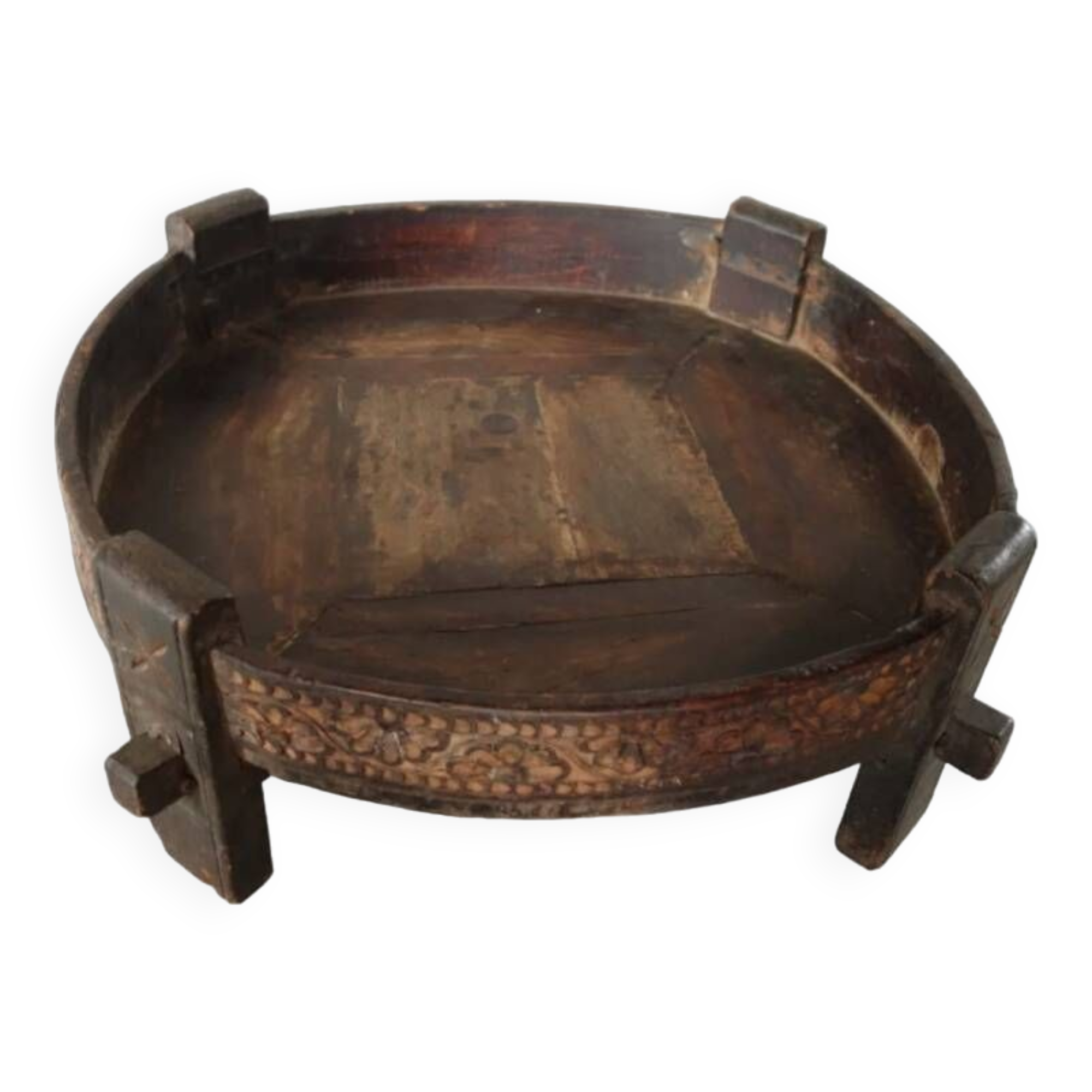 Large Antique Indonesian / Indian Carved Round Chakki Table