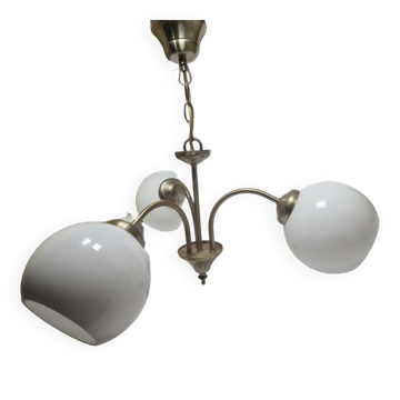 Chandelier en verre et laiton Art Déco, Pologne, années 1970