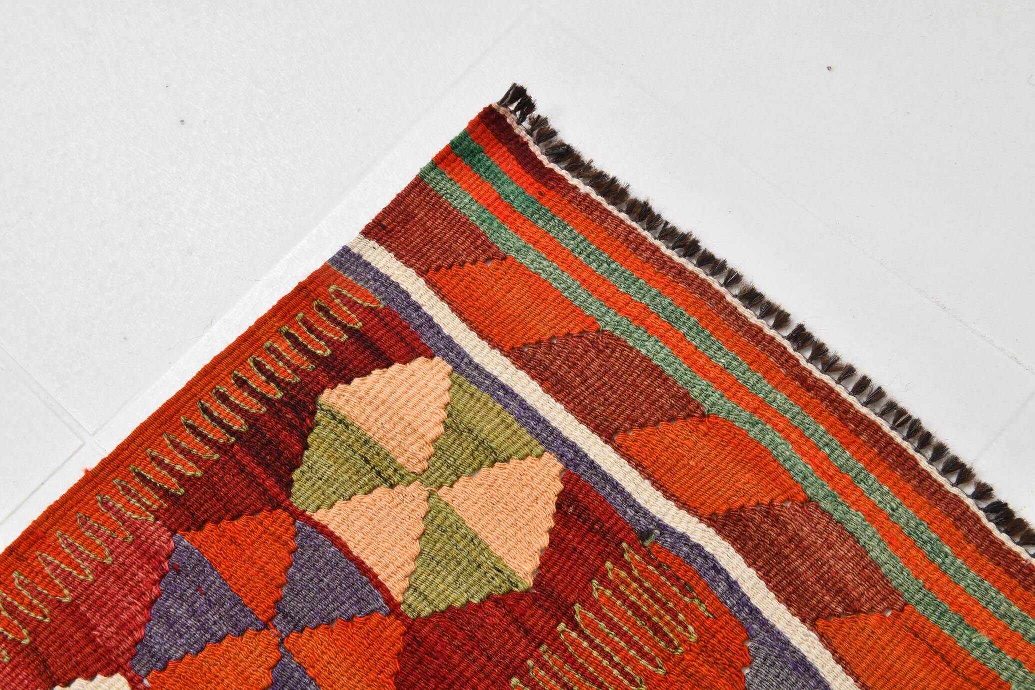 5x10 Pumpkin Orange & Red Kilim Rug, Vintage Turkish Kilim Rug, 143x313