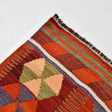 5x10 Pumpkin Orange & Red Kilim Rug, Vintage Turkish Kilim Rug, 143x313