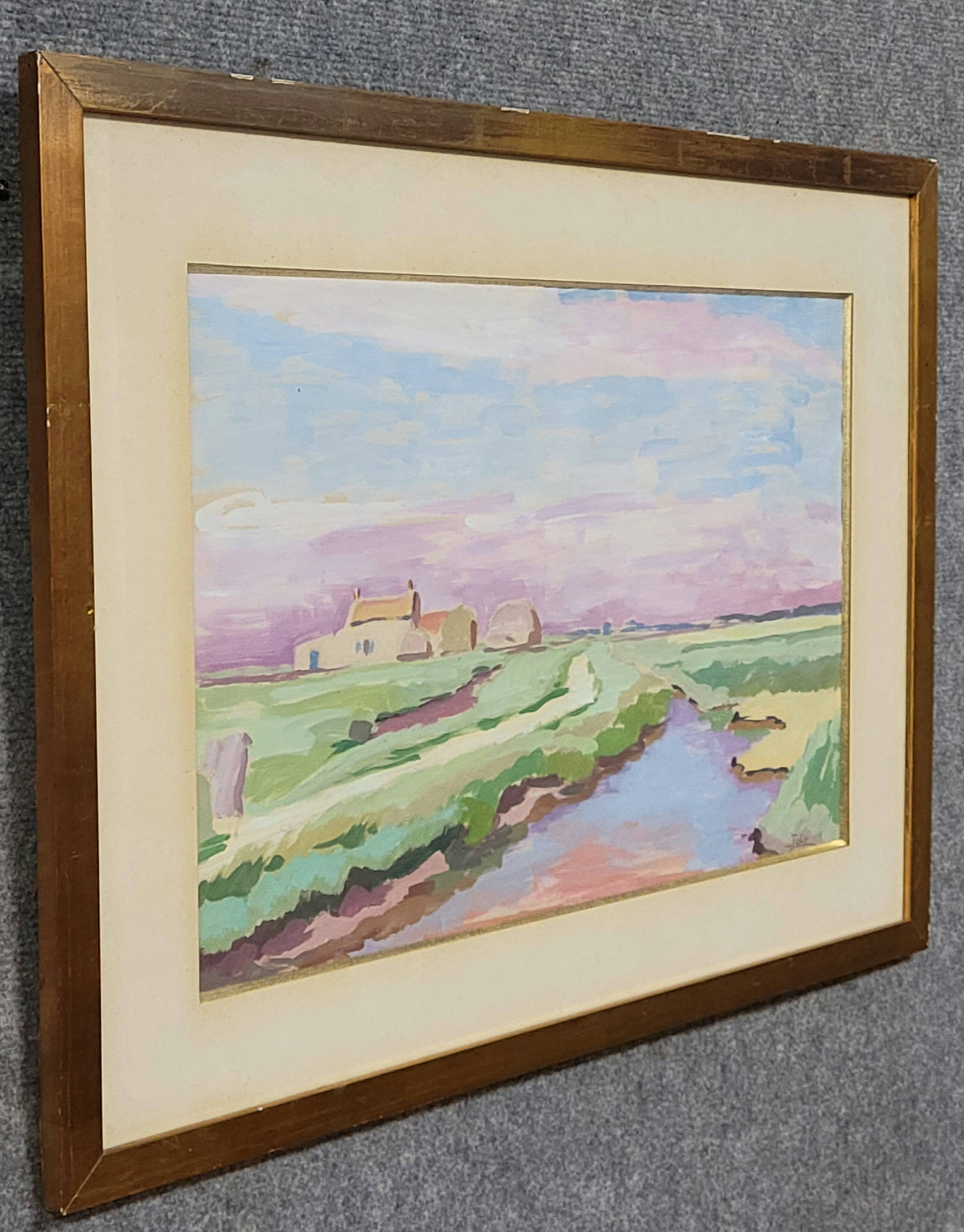 Gouache on paper depicting a marsh landscape