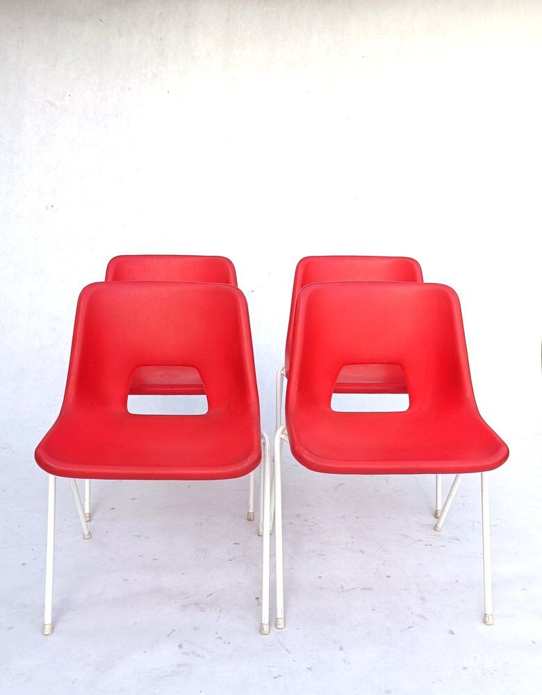Danish plastic red chairs by Niels Gammelgaard for Ikea, 1984, set of 4