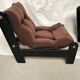 Modernist armchairs wood heaters and brown velvet vintage 70s