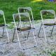 Set of 4 70s design folding chairs in smoked plexiglass and chrome metal