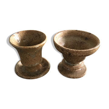 Set of 2 stoneware candle holders.