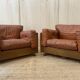 Pair of Cognac Leather Club Armchairs & Wood - Italian Design - 1970s