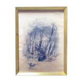 Painting drawing "Underwood" by Victor CASSIEN (1808-1893) + frame