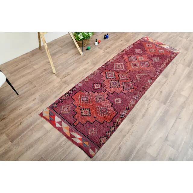 1970s Turkish Oushak handmade wool cotton red area rug 79x252