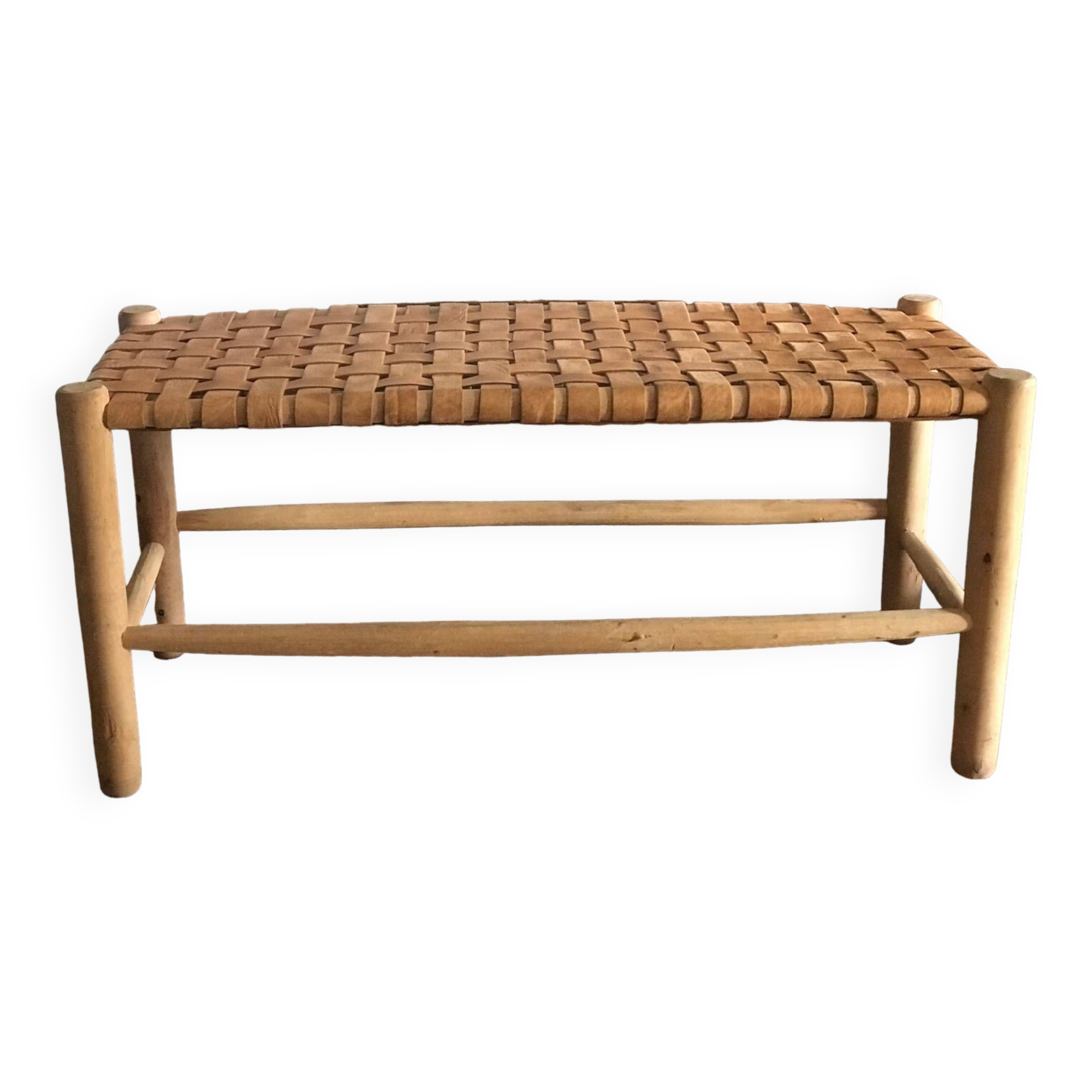 Woven leather bench