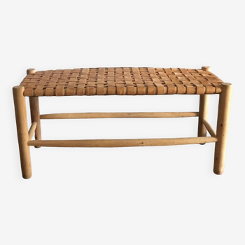 Woven leather bench