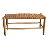Woven leather bench