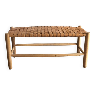 Woven leather bench