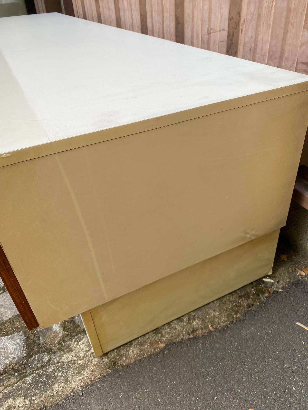Large Scandinavian low sideboard 220x50cm solid teak & white TV unit 196