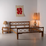 Bed 140 rattan and 2 vintage bedside tables