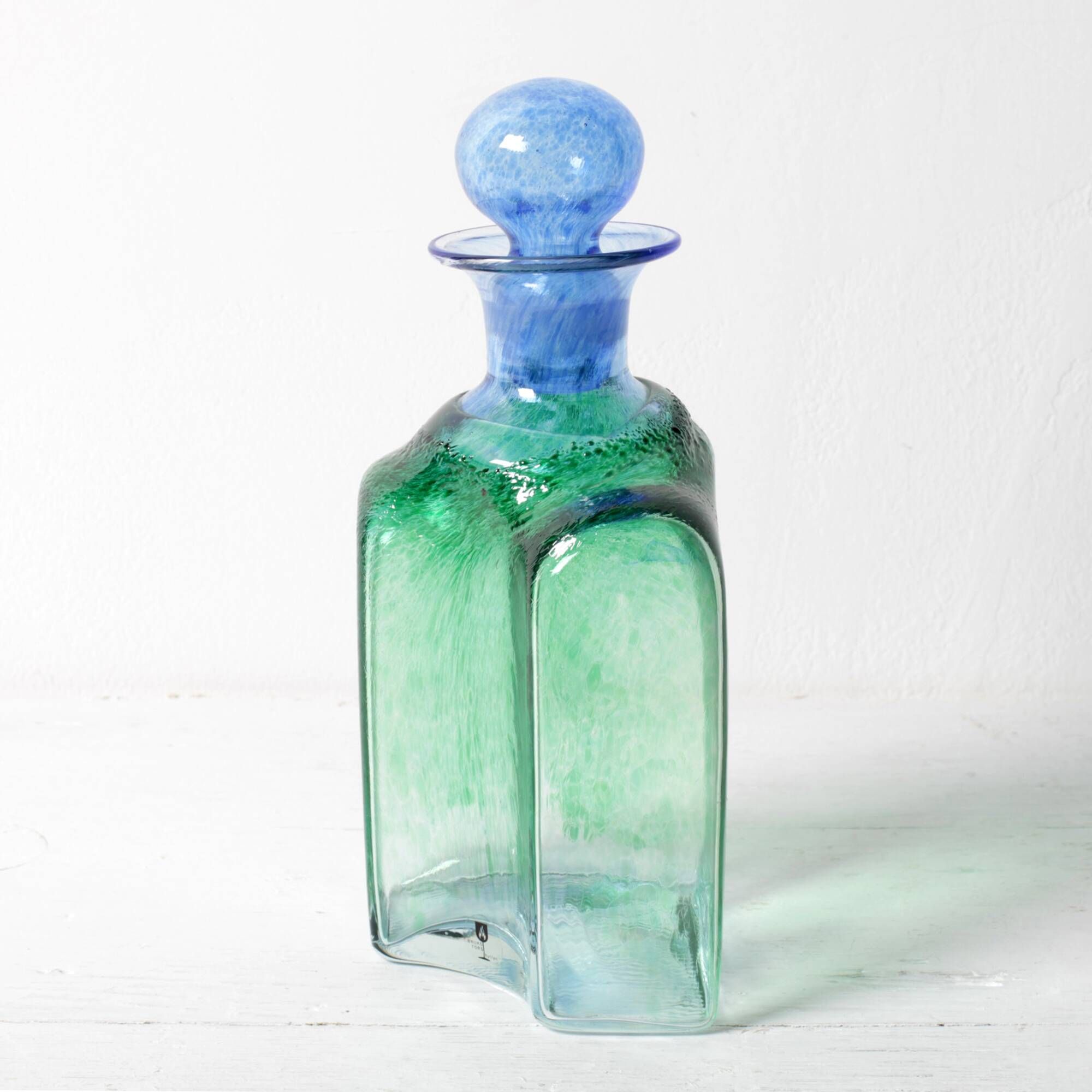 Vintage Green and Blue Glass Decanter Antikva by Bertil Vallien Sweden 1994