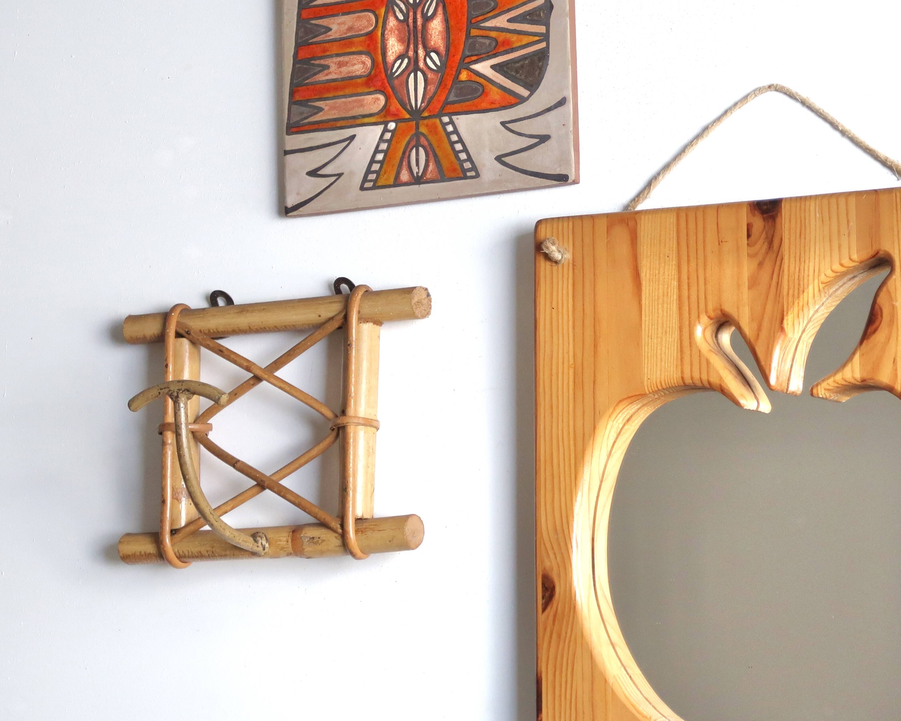 Patère porte manteau en rotin et métal, années 50