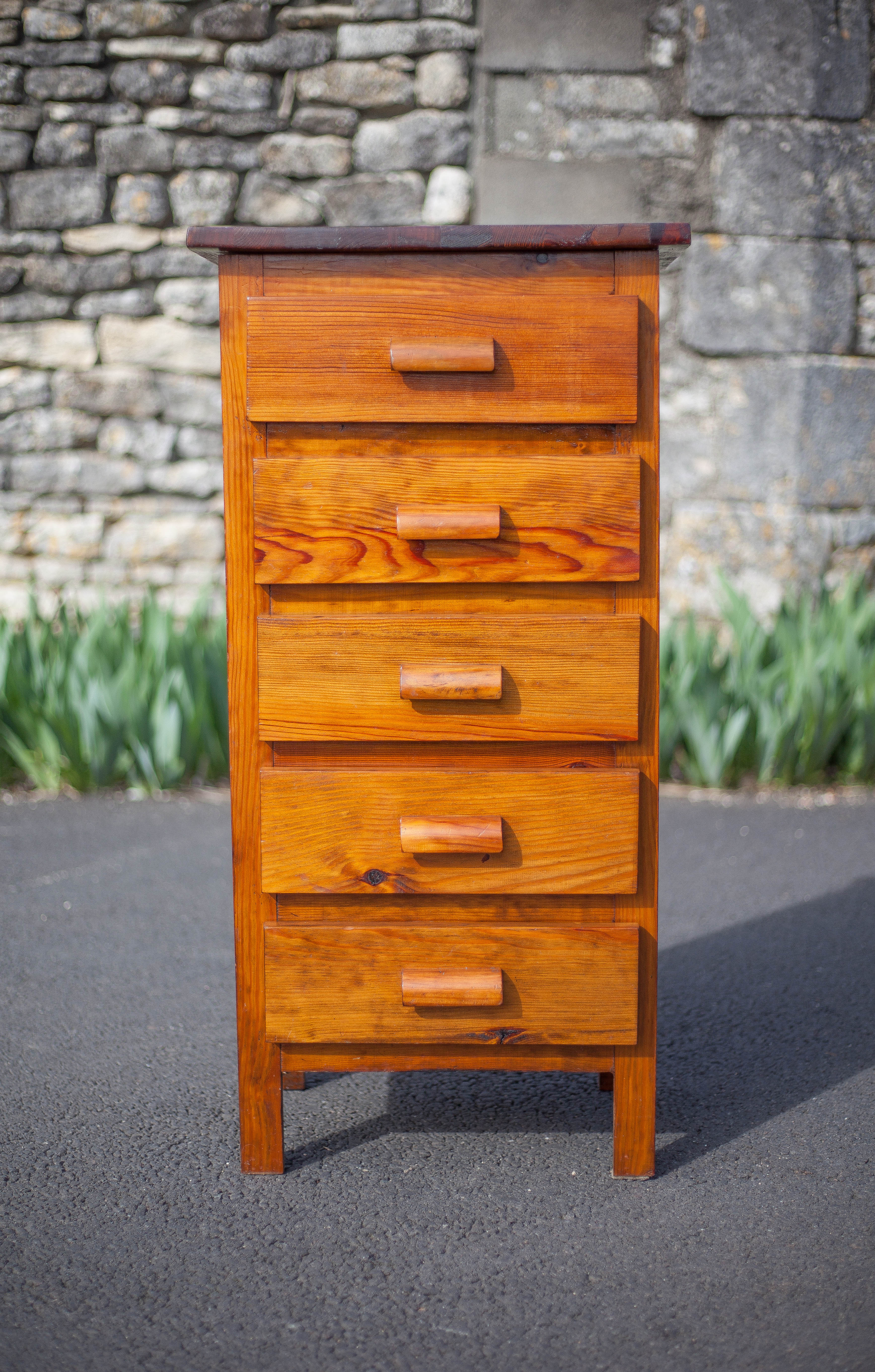 Wooden storage unit with 5 drawers, vintage wooden chest of drawers