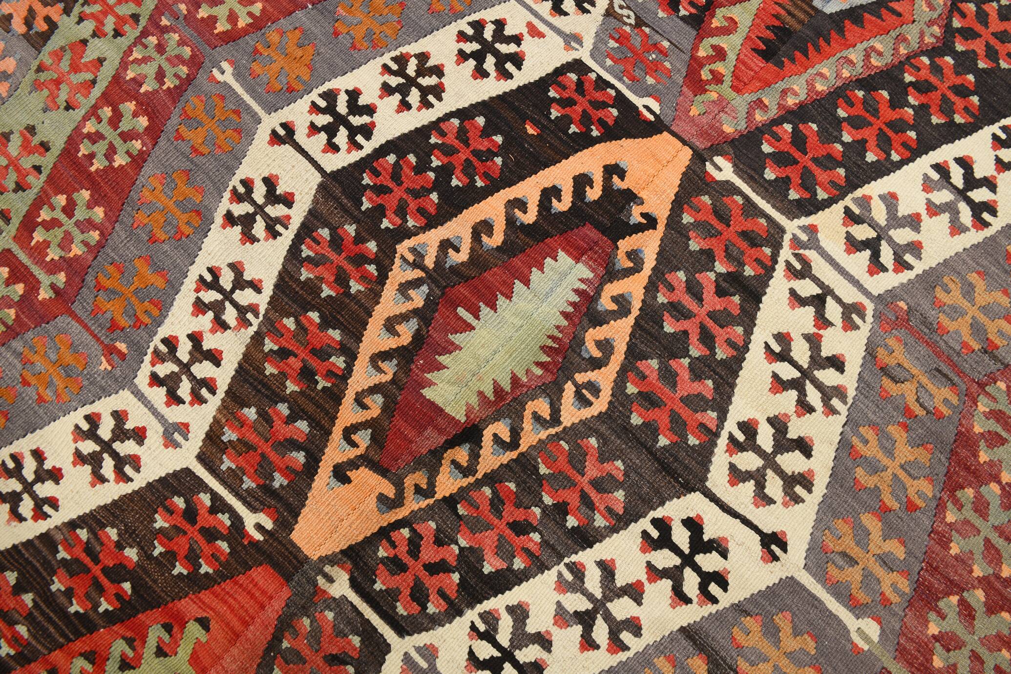 Pastel Tones Geometric Pattern Turkish Woven Wool Kilim Rug, 185x350 Cm