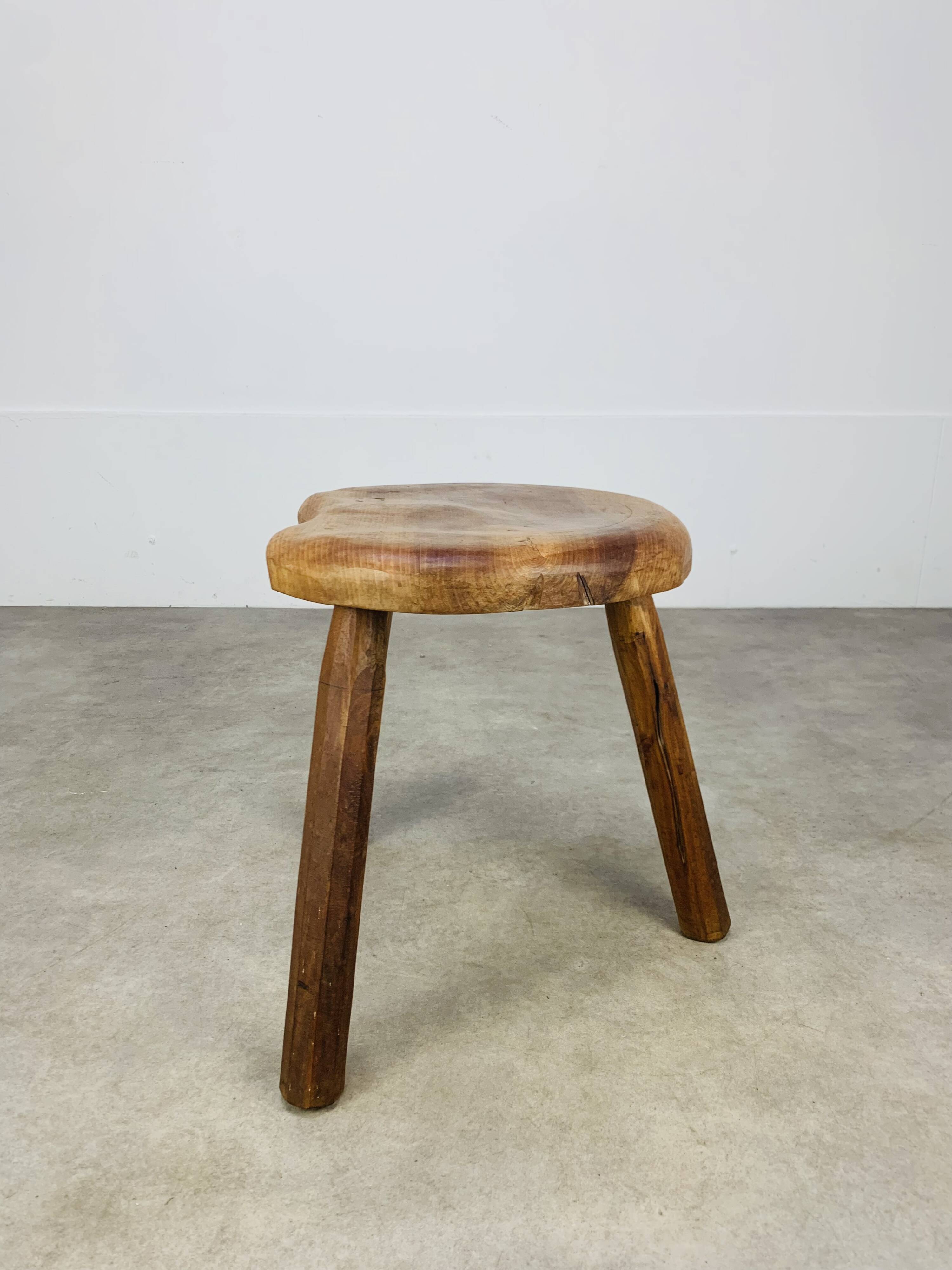 Brutalist tripod stool in solid wood