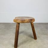 Brutalist tripod stool in solid wood