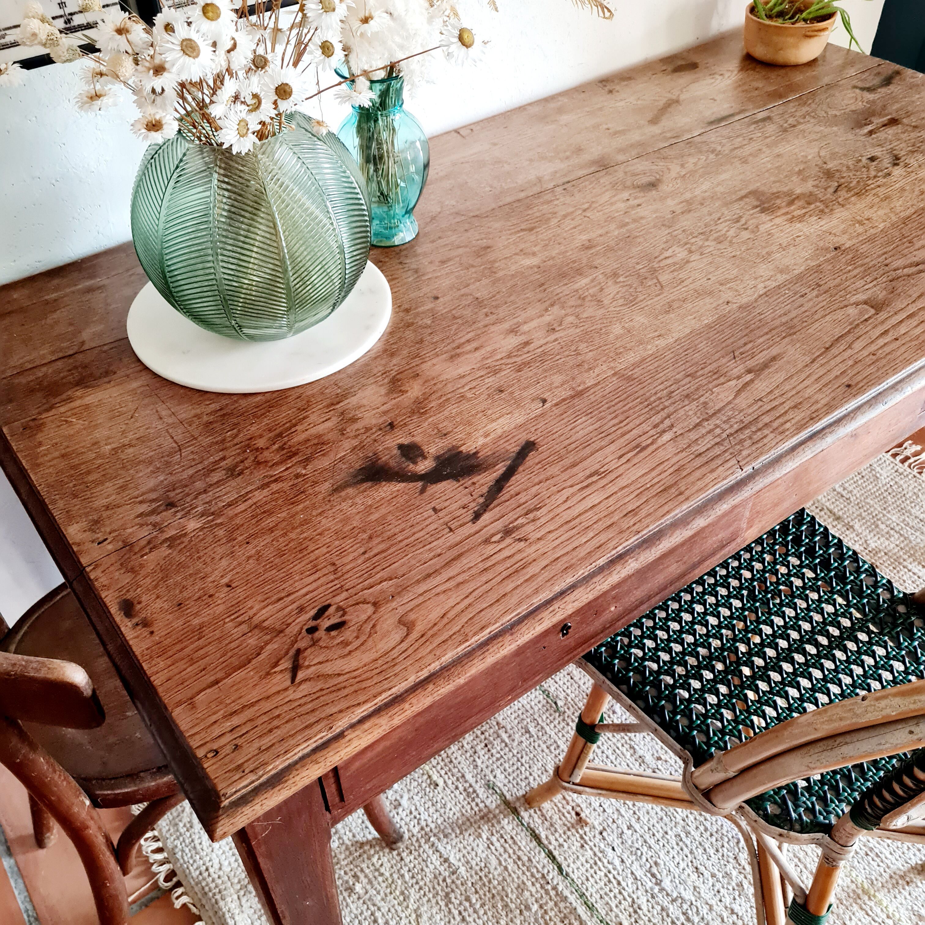 Old farmhouse table compass legs