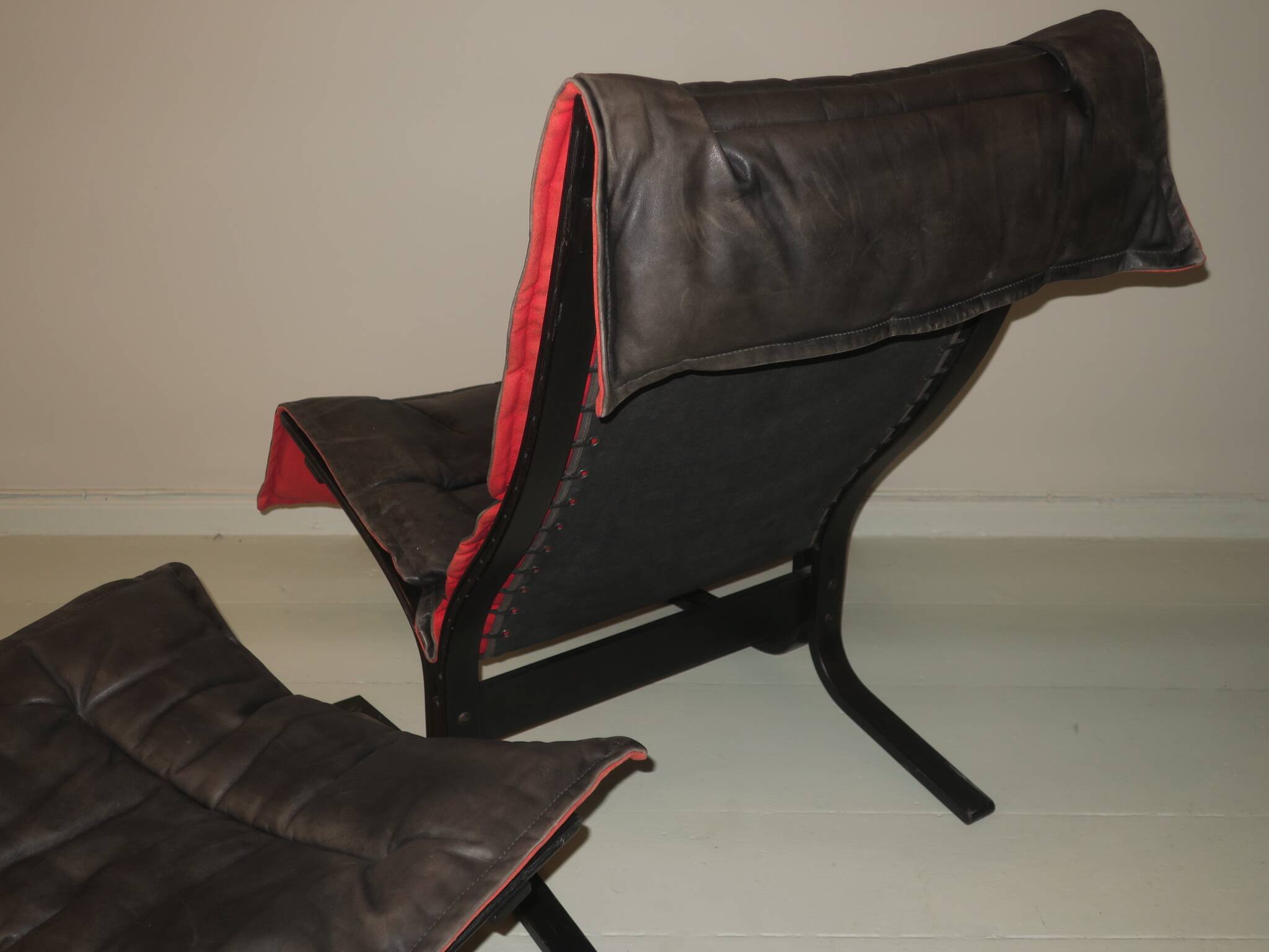 Ingmar Relling patinated leather lounge chair with ottoman, Norway 1960s