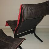 Ingmar Relling patinated leather lounge chair with ottoman, Norway 1960s