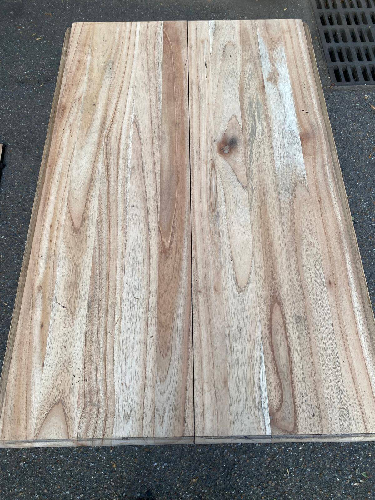 Renovated square extendable dining table in raw solid cherry wood, Louis XVI style.