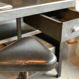 Steel postal sorting with stripped stool - patinated graphite 1950