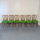 Set of 6 wooden chairs with boucle upholstery, French design by Charles Ramos.