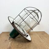 Industrial green enamel cage pendant light, 1960s