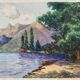 Watercolor painting "Lake and Mountain" signed E. Guette early 20th century