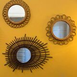 Vintage rattan flower mirror