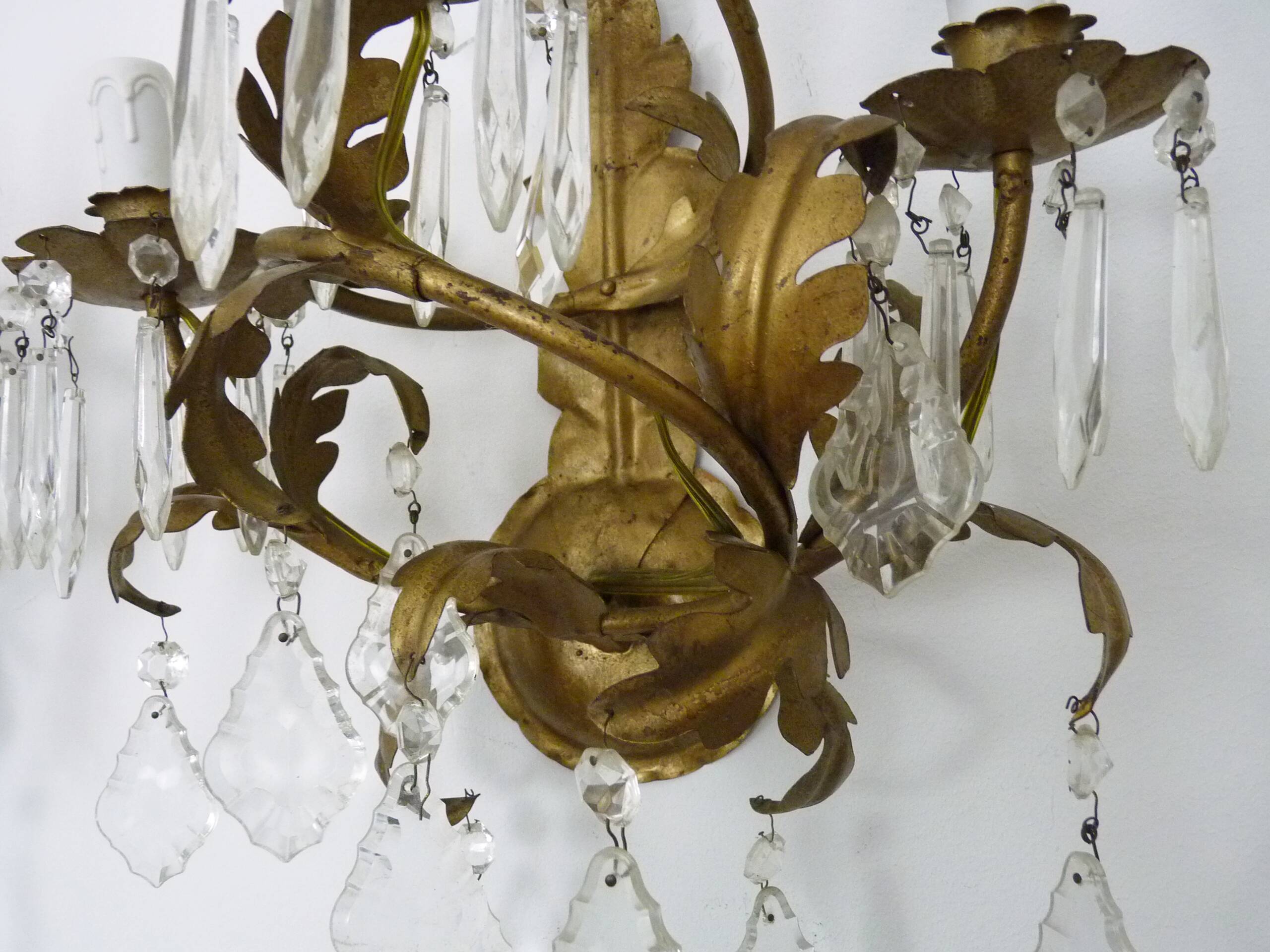 Large (70 cm - 27.55") pair of 3-arm foliage wall sconces