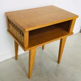 Vintage light wood and rattan bedside - 1960